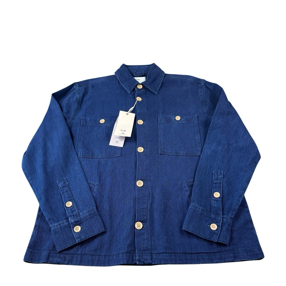 Folk Herrington Indigo Wash Dual Pocket Men's Shacket Size Large NWT